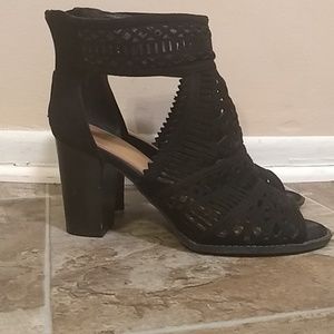 Black aztec cut out ankle booties
